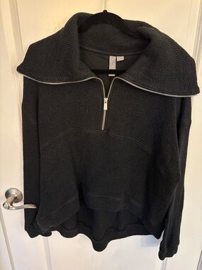 Sweaty Betty Black Zip Funnel-Neck Sweater